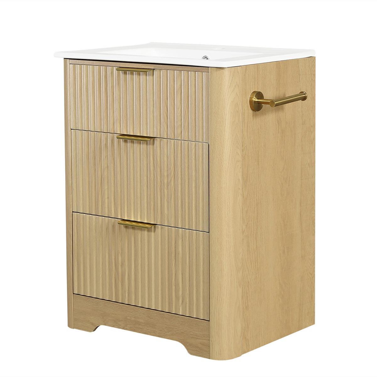 WASCHTISCHUNTERSCHRANK Holzoptik mit 2 Schubladen & Papierhalter - Naturfarben, Holzwerkstoff (61/82/47cm) - Urban Meuble