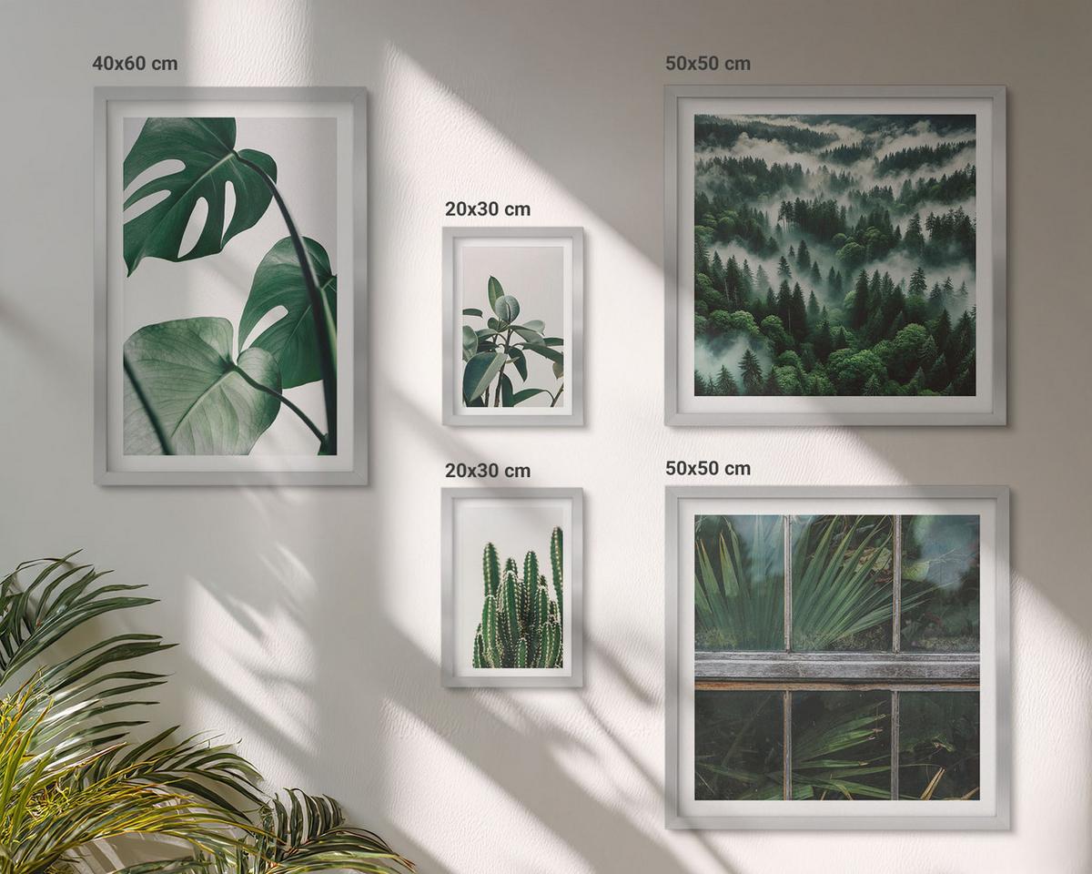 BILDER SET 5er Set - 50x50 cm & 20x30 cm & 40x60 cm Silberner Rahmen - Ästhetik tropischer Pflanzen - Silberfarben, Kunststoff (40/60cm) - TULUP