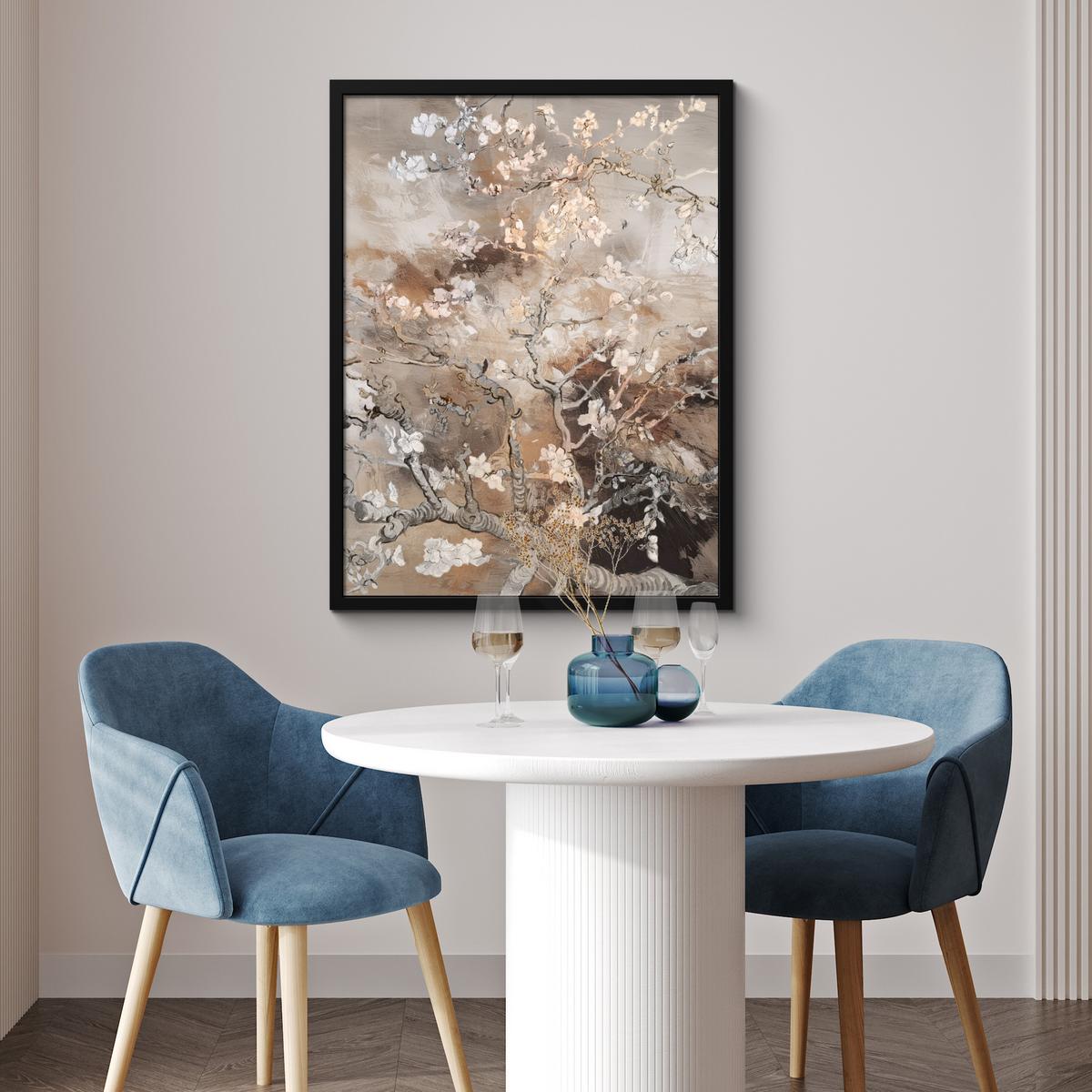 POSTER MIT RAHMENGERAHMTES BILD Mandelblüte - Kunst - Van Gogh - Beige - Abstrakt Posterleiste 60x80 cm - Braun, Papier (60/80cm) - MuchoWow