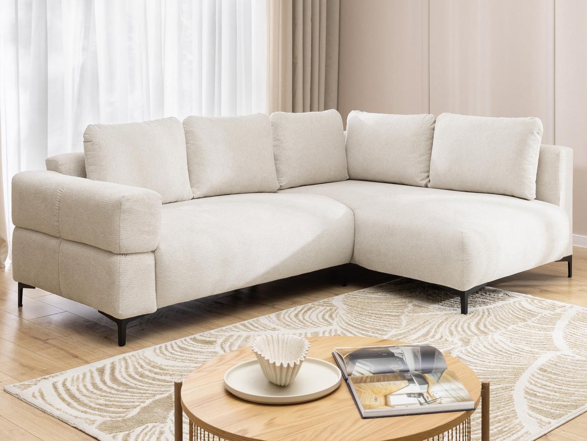 ECKSOFA Cardea in Bubble-Optik aus weichem Creme Strukturstoff mit hohem Sitzkomfort - Ottomane rechts - Creme/Schwarz, Holz/Textil (230/170cm) - S-Style