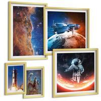 BILDER SET 5er Set - 50x50 cm & 20x30 cm & 40x60 cm Goldrahmen - Farbenfrohes abstraktes Porträt - Goldfarben, Kunststoff (40/60cm) - TULUP
