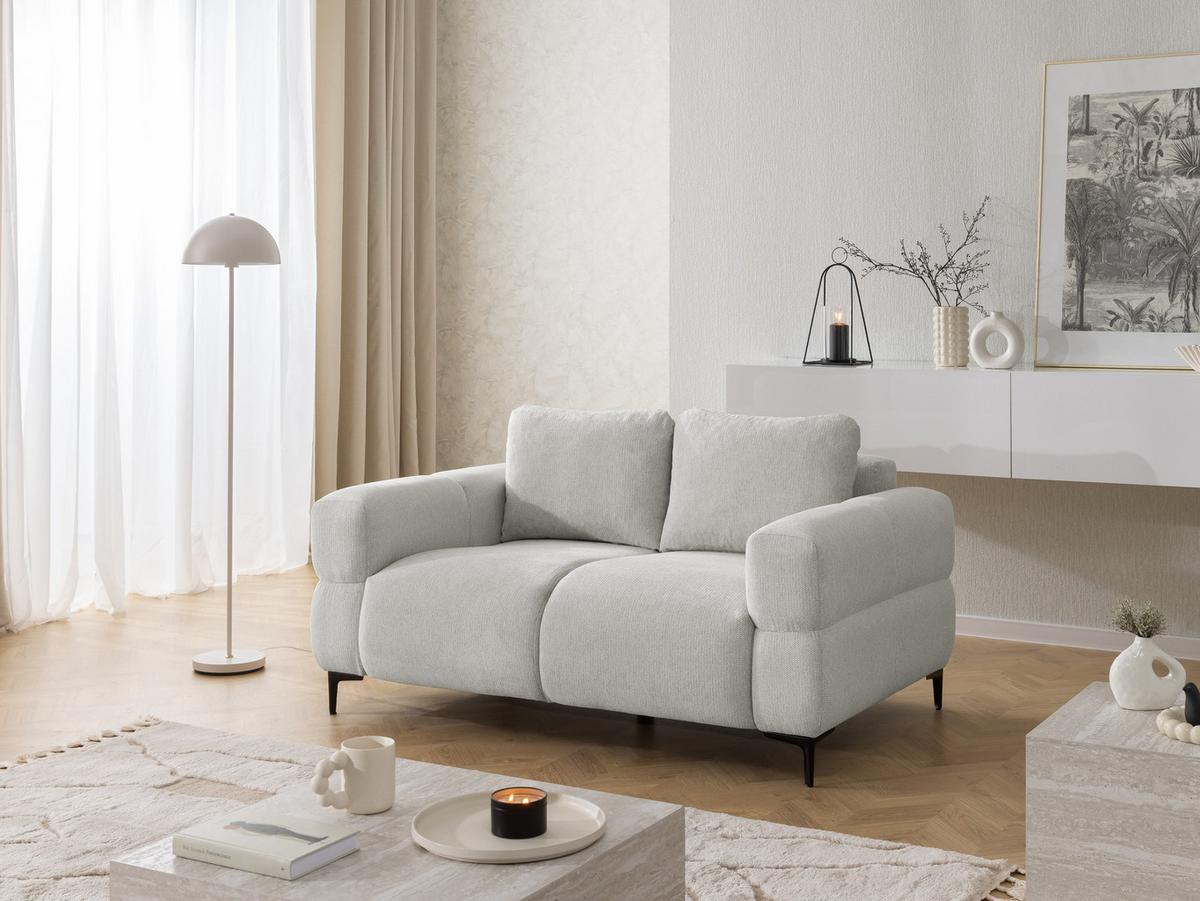 2-SITZER-SOFA Cardea in Bubble-Optik aus weichem Hellgrau Strukturstoff mit hohem Sitzkomfort - Hellgrau/Schwarz, Holz/Textil (154/80/97cm) - S-Style Möbel