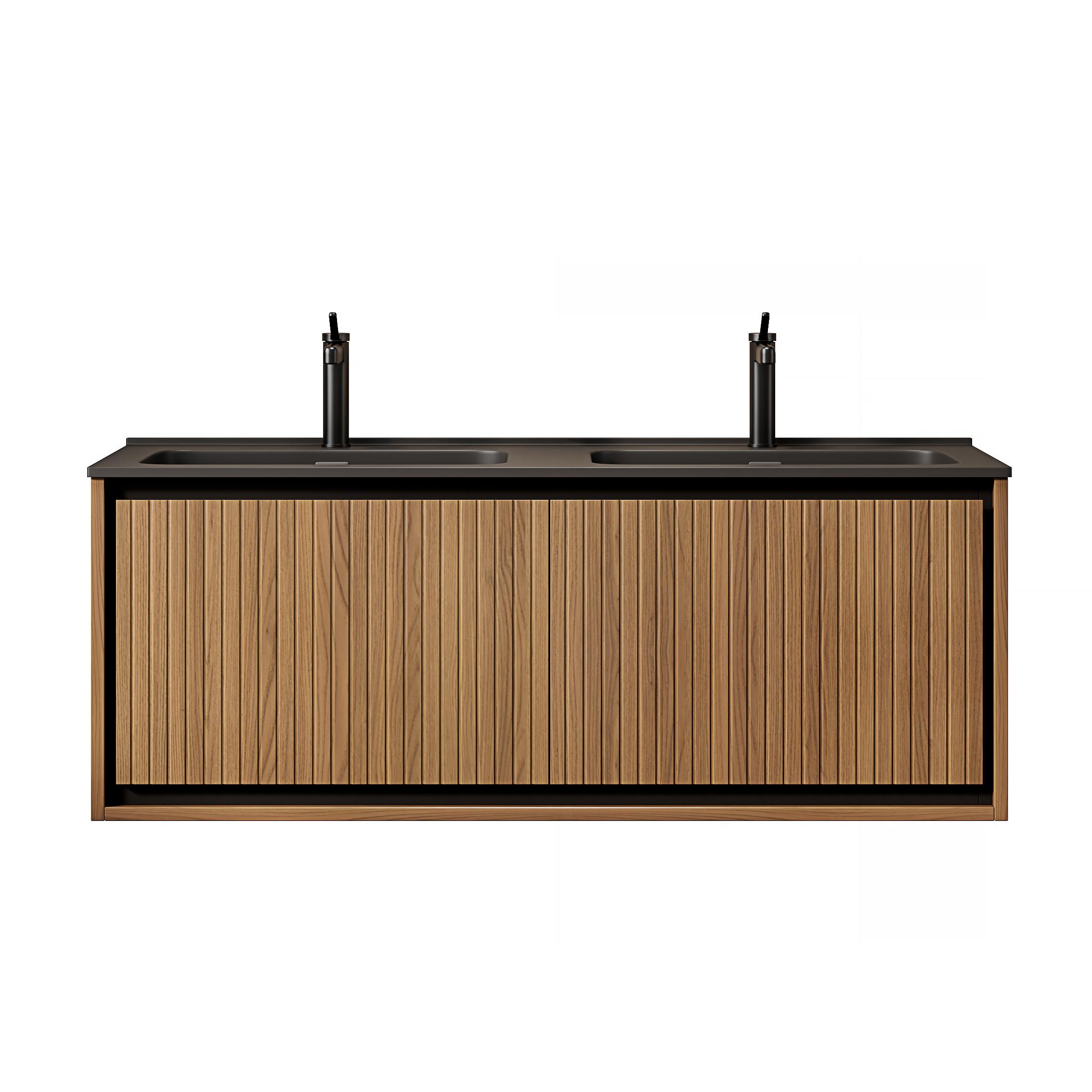 WASCHTISCHKOMBI Schwarz schwebend mit Doppelbecken - Eiche San Remo, Holzwerkstoff/Kunststoff (121/46/46cm) - Urban Meuble