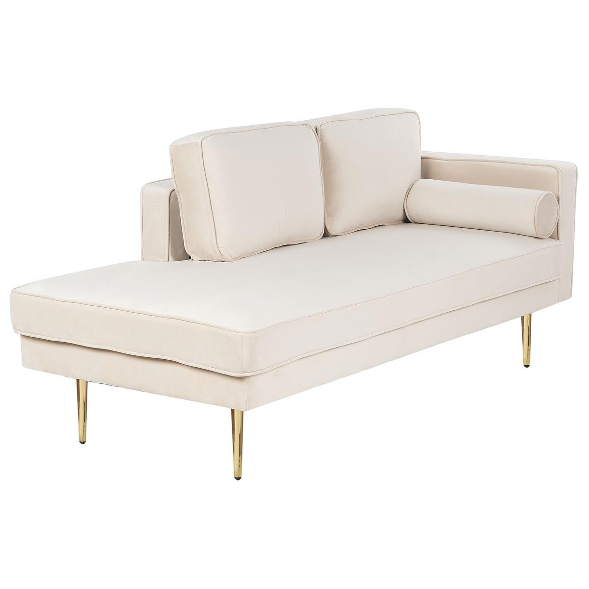 CHAISELONGUE Samtstoff beige rechtsseitig Miramas - Beige/Goldfarben, Textil (171/63/79cm) - Beliani