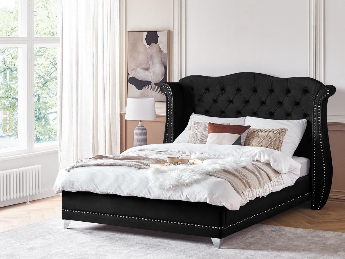 POLSTERBETT 180/200cm Schwarz Ayette - Schwarz, Textil (180/200cm) - Beliani