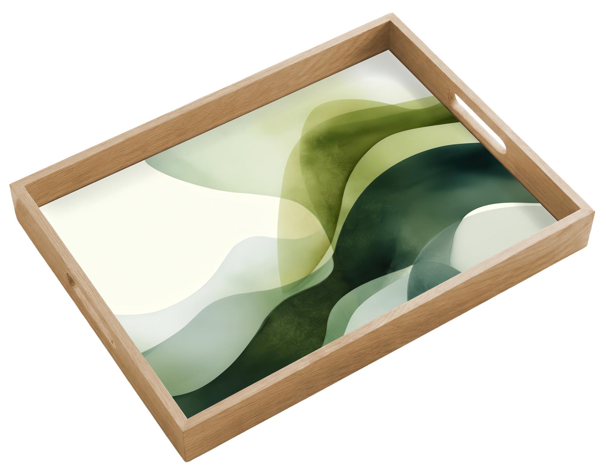 TABLETT Wellen - Abstrakt - Hellgrün - Ornamental 50x35 cm - Grün, Holz (50/5/5cm) - OnlyWow