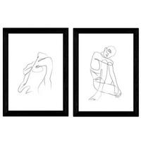 POSTER Set Mit 2 Single-Line Frau Sitzenstehen A4 Schwarzer Rahmen - Schwarz, Papier (29.7/5/21cm) - Nacnic