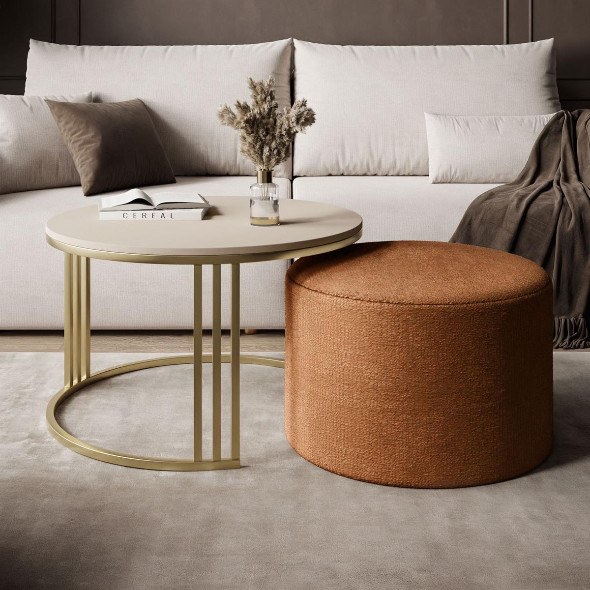COUCHTISCH mit Hocker LORI MAT gebürstetes Gold/Kaschmir matt/Perfect Harmony 52 - Kaschmir, Metall (70/70/49cm) - Lookway