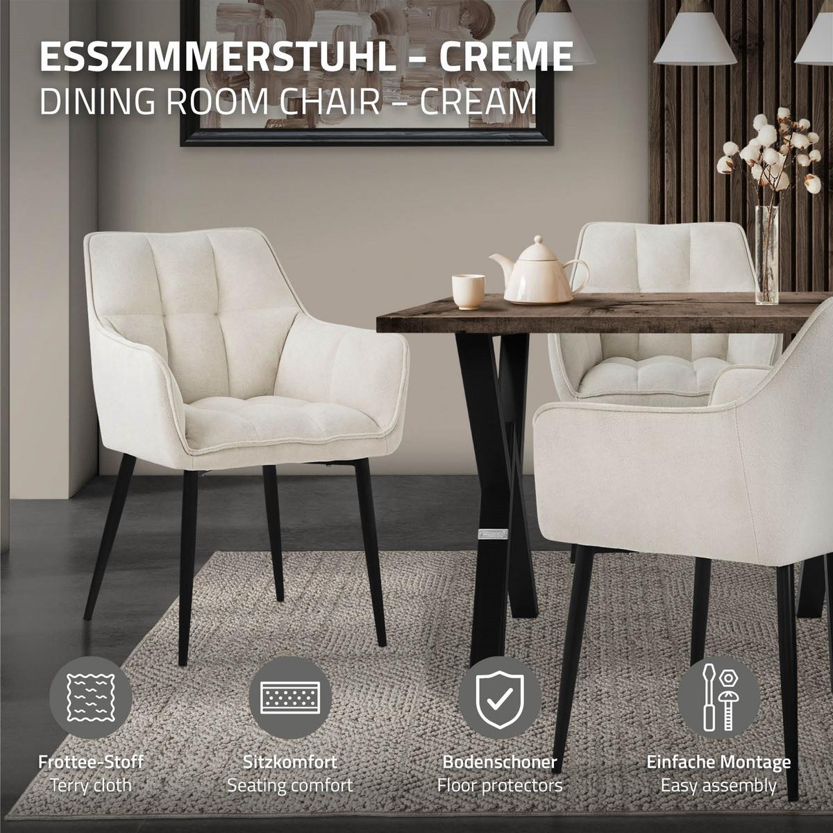 ESSZIMMERSTUHL Creme Frotteestoff - Beige/Creme, Textil/Metall (63/90/57cm) - ML-DESIGN