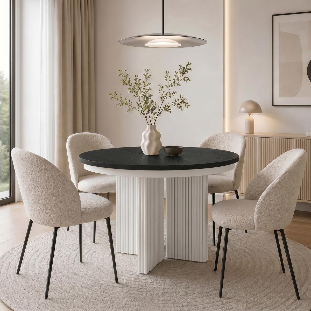 ESSTISCH Prestige runder Design-Tisch, ausziehbar Ø 100–180 cm, Schwarz+Weiß - Schwarz/Weiß, Metall (100/100/77cm) - Beautysofa