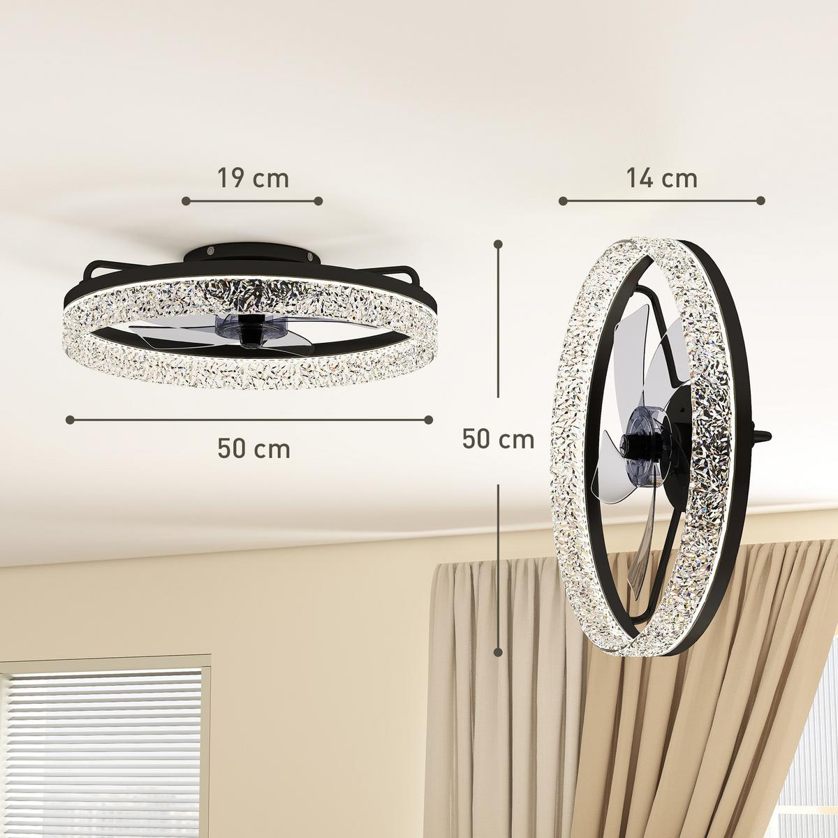 DECKENVENTILATOR-MIT-BELEUCHTUNG Stahl Schwarz - Schwarz, Metall (50/50/14cm) - HOMCOM