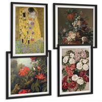 BILDER SET 4er Set - 50x50 cm & 40x60 cm Schwarzer Rahmen - Blumen des Baumes (Gemälde von Klimt) - Schwarz, Kunststoff (50/50cm) - TULUP