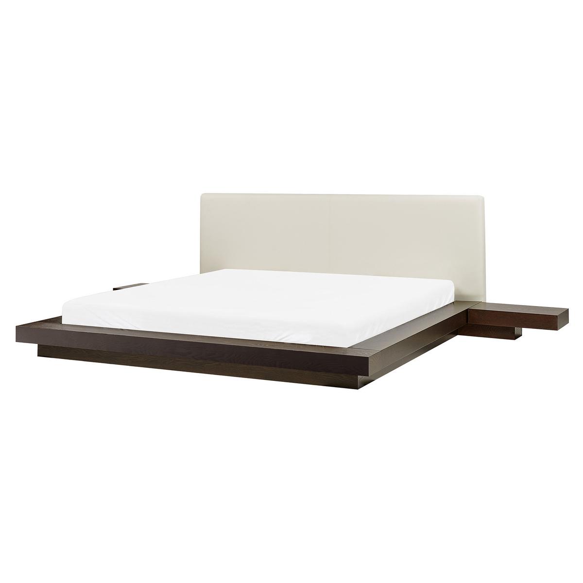 BETT mit LED 160x200 cm Dunkler Holzfarbton Zen - Dunkelbraun, Holzwerkstoff (160/200cm) - Beliani