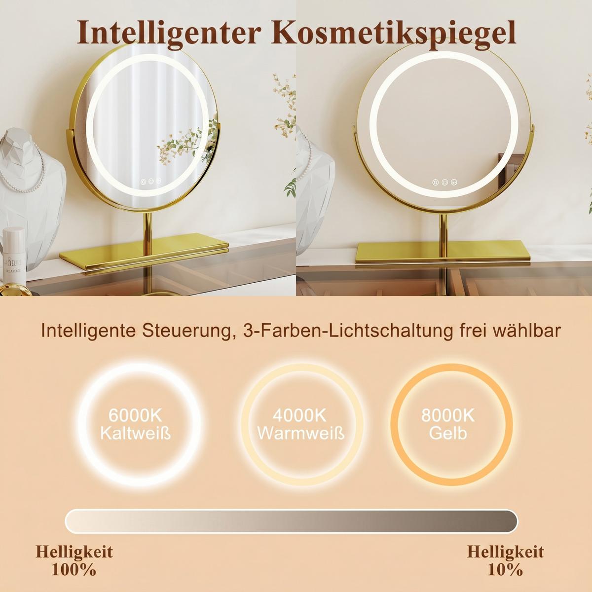 SCHMINKTISCH in Weiß mit Glasplatte, ausziehbar und mit LED-Spiegel - Weiß, Holzwerkstoff (160/75/40cm) - Urban Meuble