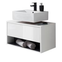 WASCHBECKENUNTERSCHRANK weiß Hochglanz, grau 80 cm hängend - Weiß Hochglanz/Grau, Holzwerkstoff/Metall (80/44/46cm) - Furn.Design