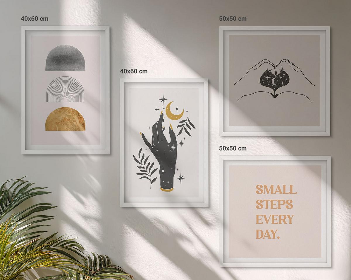 BILDER SET 4er Set - 50x50 cm & 40x60 cm Weißer Rahmen - Minimalistische Boho-Illustrationen - Weiß, Kunststoff (50/50cm) - TULUP