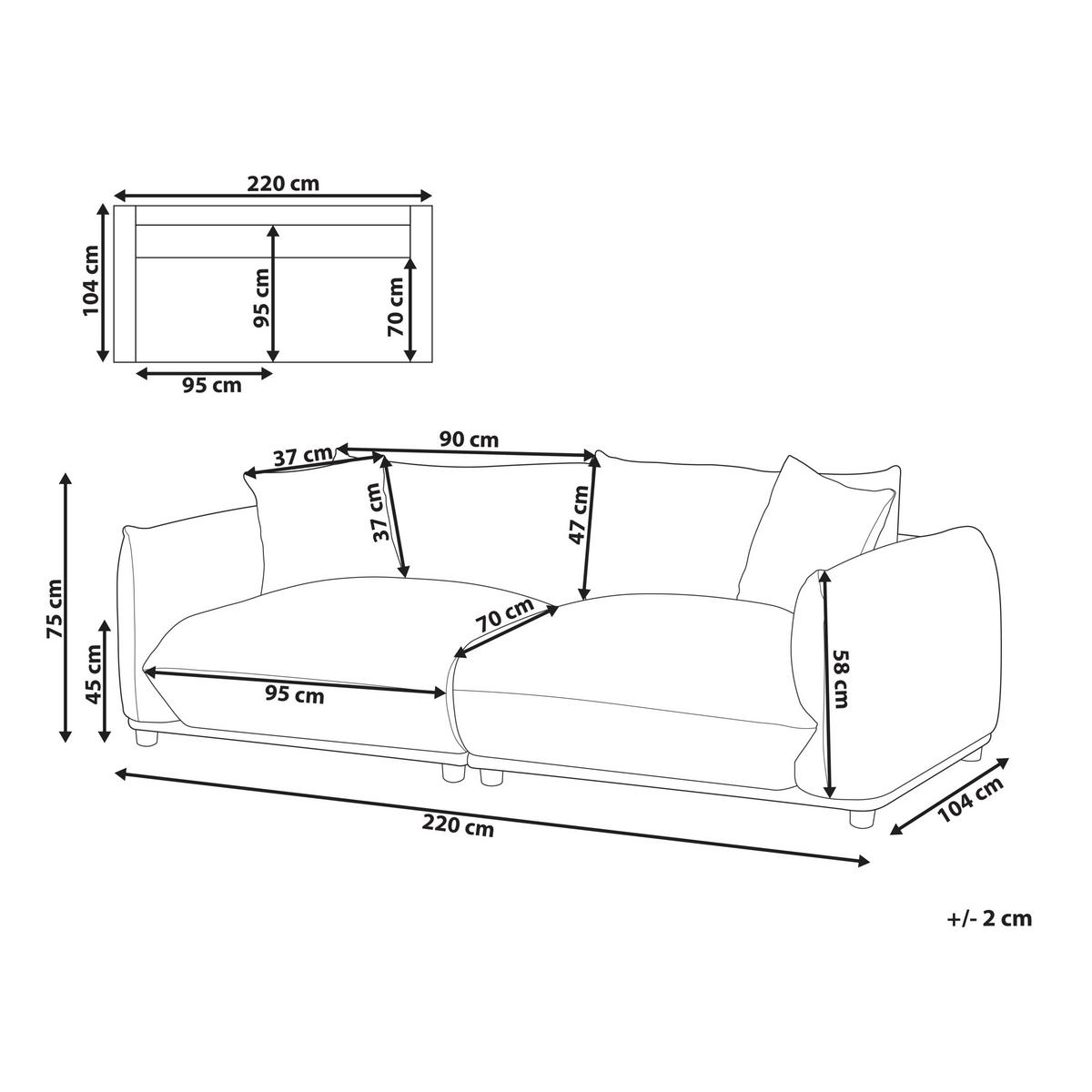 3-SITZER-SOFA Samtstoff Taupe Luvos - Taupe, Textil (220/75/104cm) - Beliani