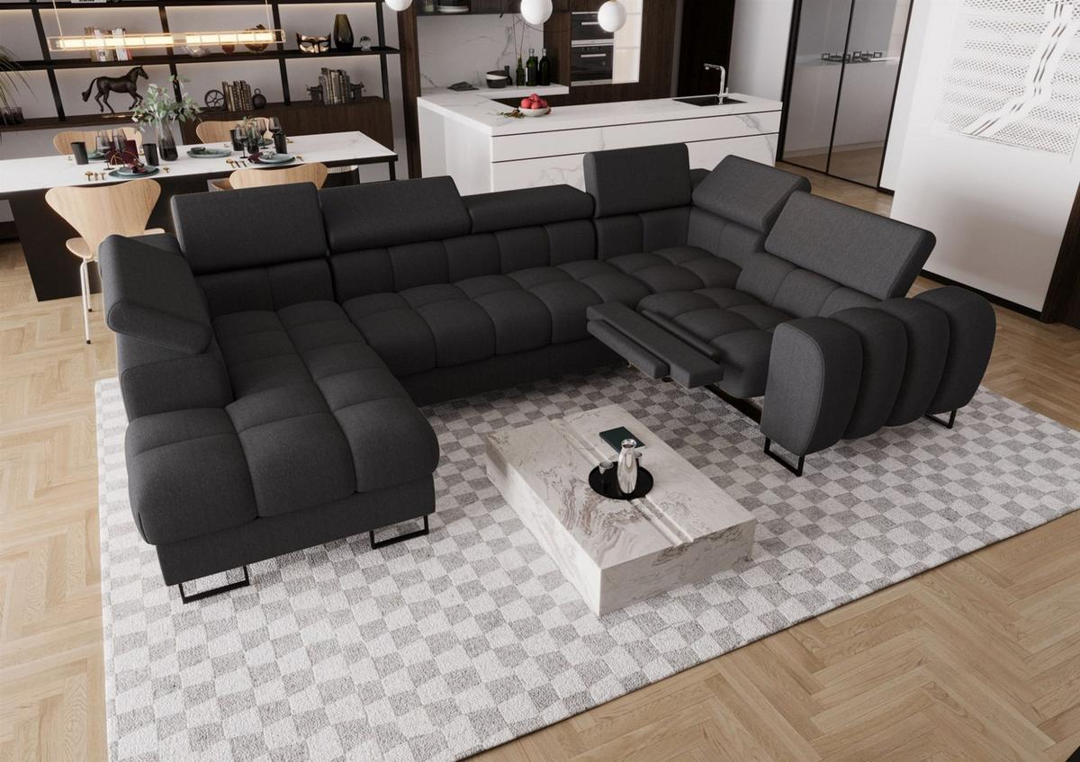 WOHNLANDSCHAFT Bastien Relax - Dunkelgrau, Holzwerkstoff/Textil (198/95/350cm) - Fun Möbel