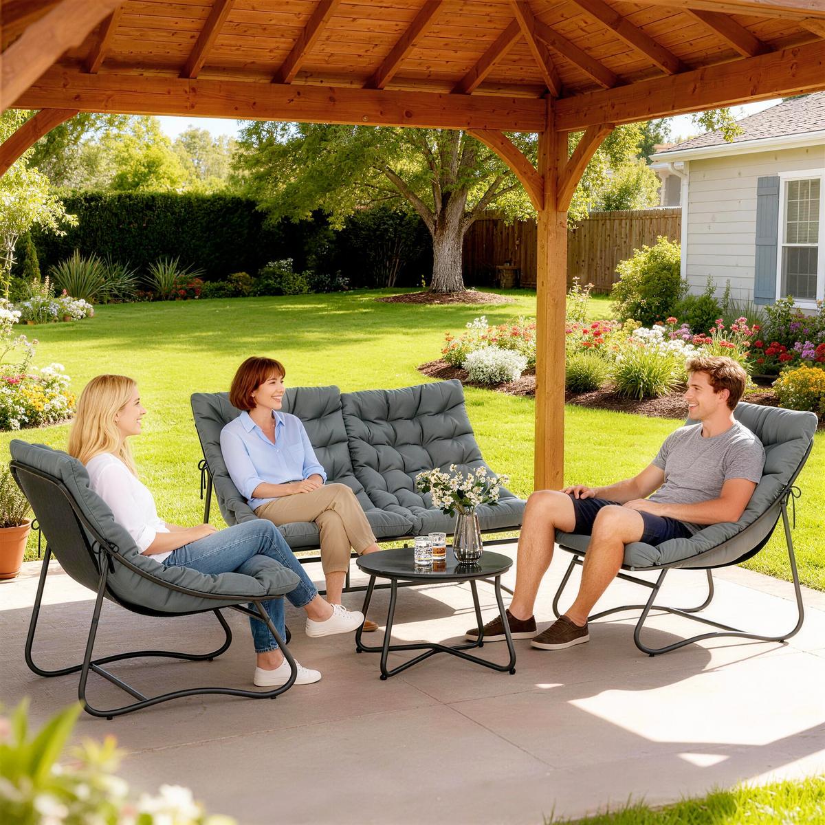 GARTENMÖBEL-SET 4 Personen Grau - Grau, Metall - Outsunny