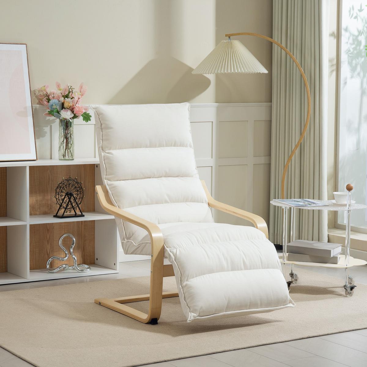 LOUNGE-SESSEL Polyester Birkenlaminat Cremeweiß - Creme/Naturfarben, Holz/Birkenholz (67/105/114cm) - HOMCOM