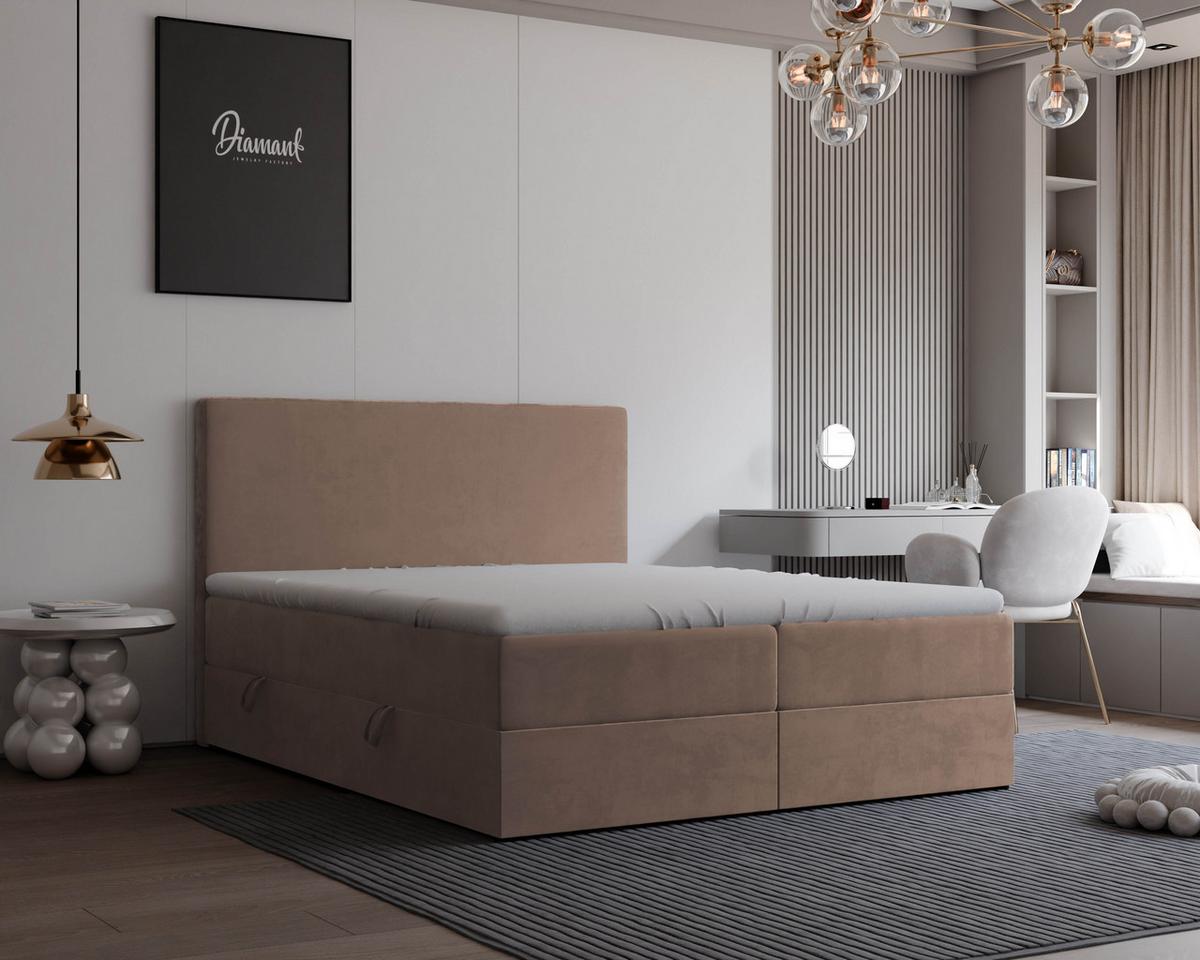 BOXBETT 200x200 cm mit Topper - Braun, Holzwerkstoff/Textil (200/200cm) - Idohome