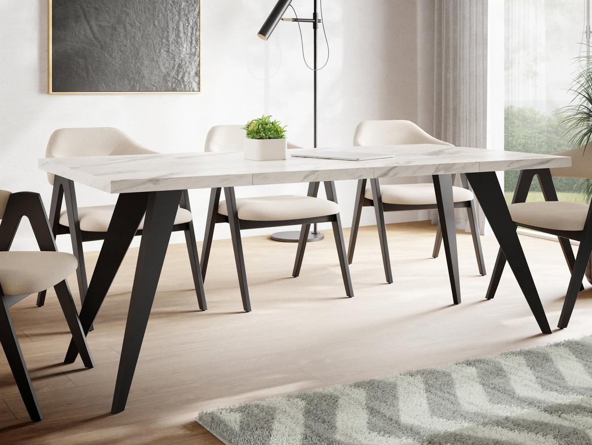 ESSTISCH Quadro quadratischer ausziehbarer, Marmor Weiß 100-150/100/76 cm - Ecru/Schwarz, Holz/Holzwerkstoff (100/150/76cm) - WFL GROUP