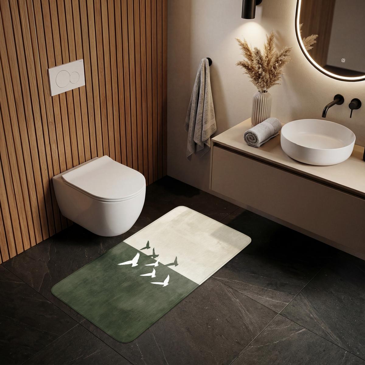 WC-VORLEGER Japandi - Vogel - Grün WC Teppich 120x60 cm - Olivgrün, Textil (120/1cm) - OnlyWow