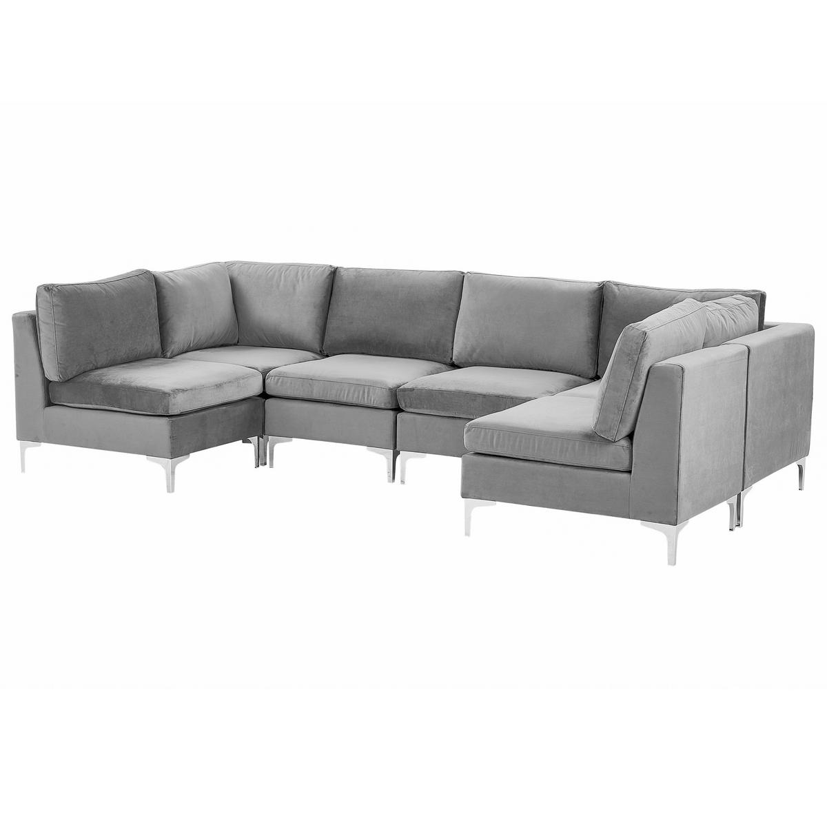 6-SITZER-MODULSOFA U-förmiges Grau Samtstoff Evja - Dunkelgrau, Textil (300/84/150cm) - Beliani