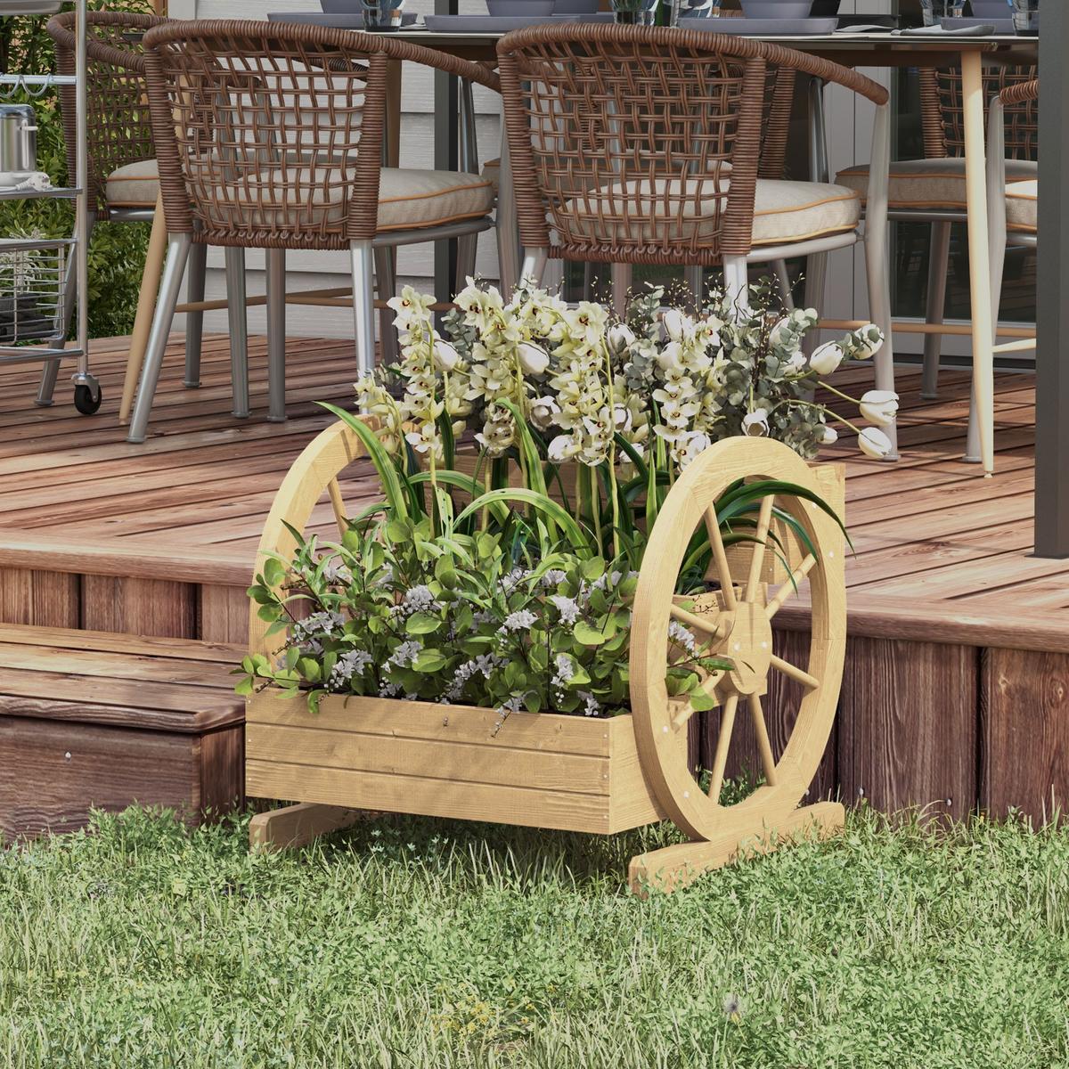 HOCHBEET im Wagenrad-Design Tannenholz 62/61/57 cm - Naturfarben, Holz (61/57/62cm) - Outsunny