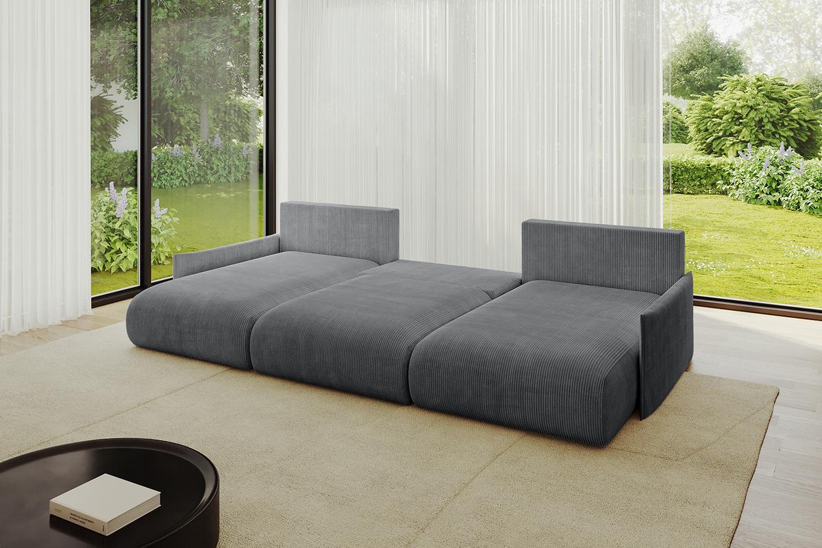 WOHNLANDSCHAFT mit Schlaffunktion und Bettkasten ONESK-U-v1 317x177x72 Dunkelgrau Cord - Dunkelgrau, Holzwerkstoff/Kunststoff (317/72/177cm) - ALTDECOR