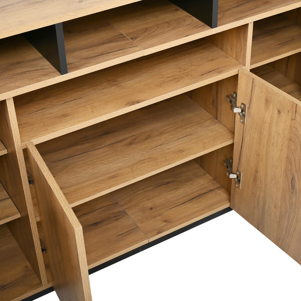 SIDEBOARD 140 cm Naturholz & Schwarz mit 4 Türen & offenen Fächern im modernen Stil - Naturfarben, Holzwerkstoff (140/85/40cm) - Urban Meuble
