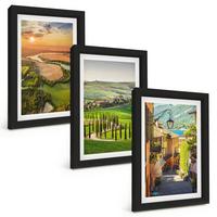 BILDER SET 3er Set - 20x30 cm Schwarzer Rahmen - Italienische Landschaften, Flussstraße - Schwarz, Kunststoff (20/30cm) - TULUP