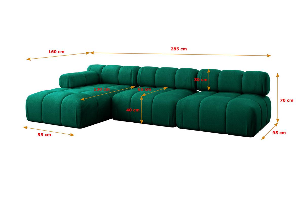 ECKSOFA modulares Sofa Razon-L2 - 285x160x70 cm Dunkelgrün Velours - Dunkelgrün, Holzwerkstoff/Textil (285/160cm) - ALTDECOR