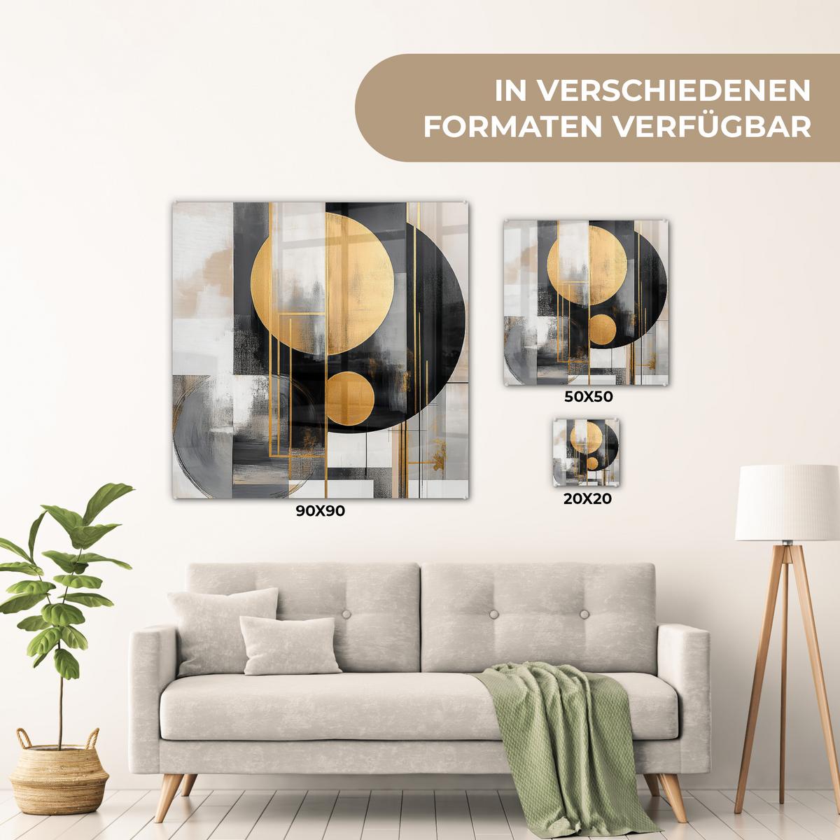 ACRYLGLASBILD Abstrakt - Gold - Silber - Formen - Ästhetisch - Modern 90x90 cm - Goldfarben, Glas (90/90cm) - MuchoWow