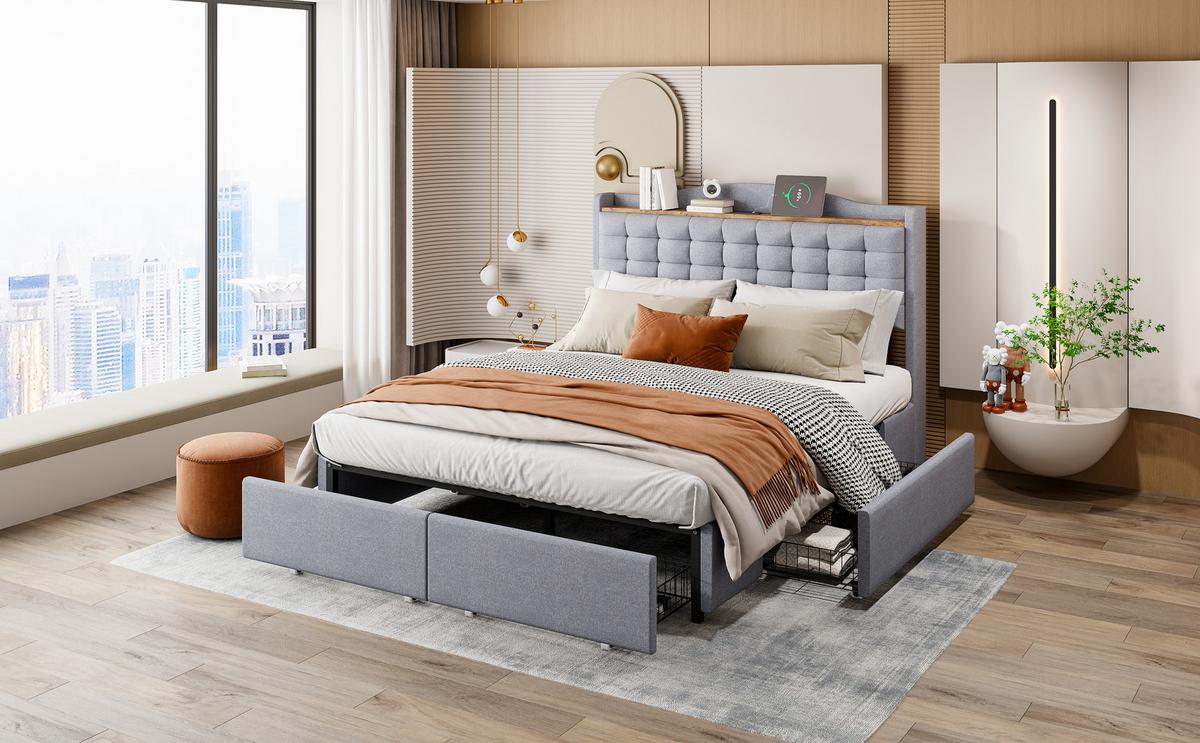 BETT grau 200/146/110 cm - Grau, Textil/Metall (140/200cm) - Urban Meuble