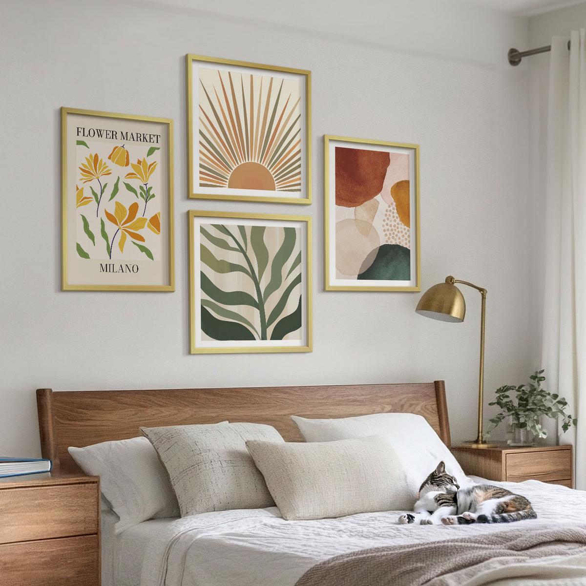 BILDER SET 4er Set - 50x50 cm & 40x60 cm Goldrahmen - Abstrakte Blumenmotive - Goldfarben, Kunststoff (50/50cm) - TULUP