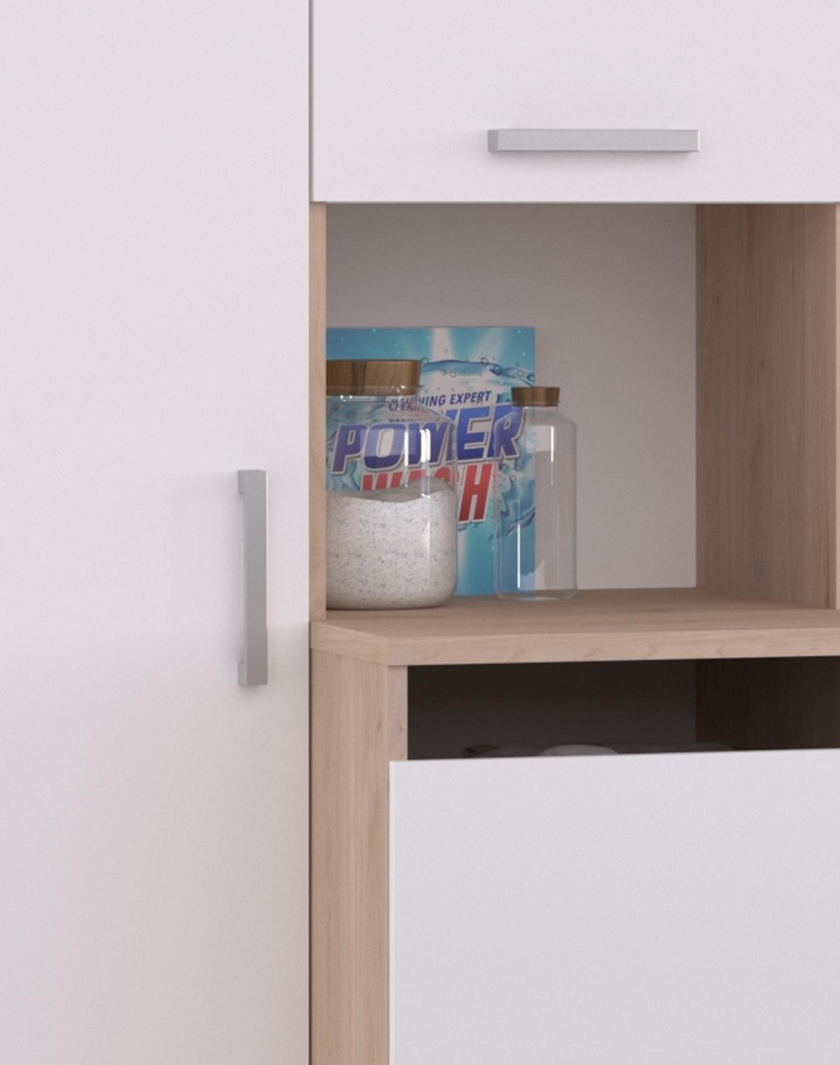 WASCHMASCHINENSCHRANK weiß, Eiche Jackson, Umbauschrank Set 4-teilig 268 cm mit viel Stauraum - Eichefarben/Silberfarben, Holzwerkstoff/Kunststoff (268/184/67cm) - Parisot Meuble