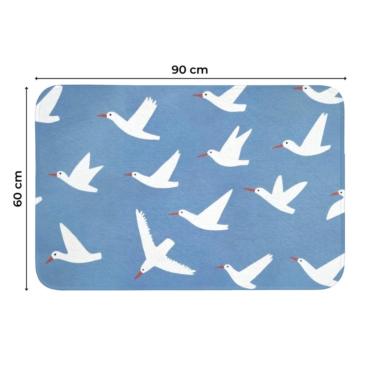 WC-VORLEGER Vögel - Weiß - Muster Toilettenteppich 90x60 cm - Blau, Textil (90/1cm) - OnlyWow