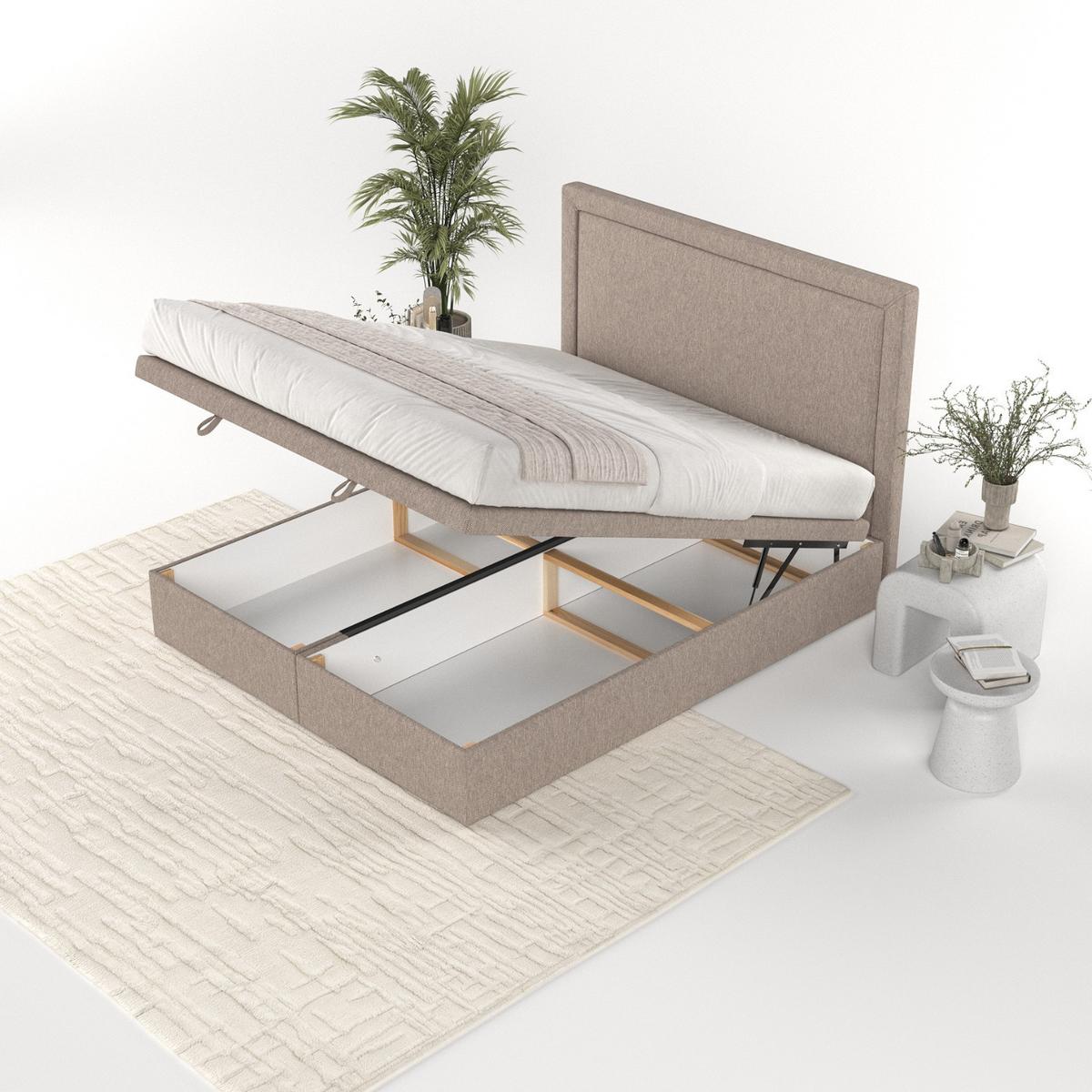 POLSTERBETT Salma mit Stauraum 140/200 cm Beige im Megan Stoff - Beige/Schwarz, Holz/Holzwerkstoff (140/200cm) - AltaBeds