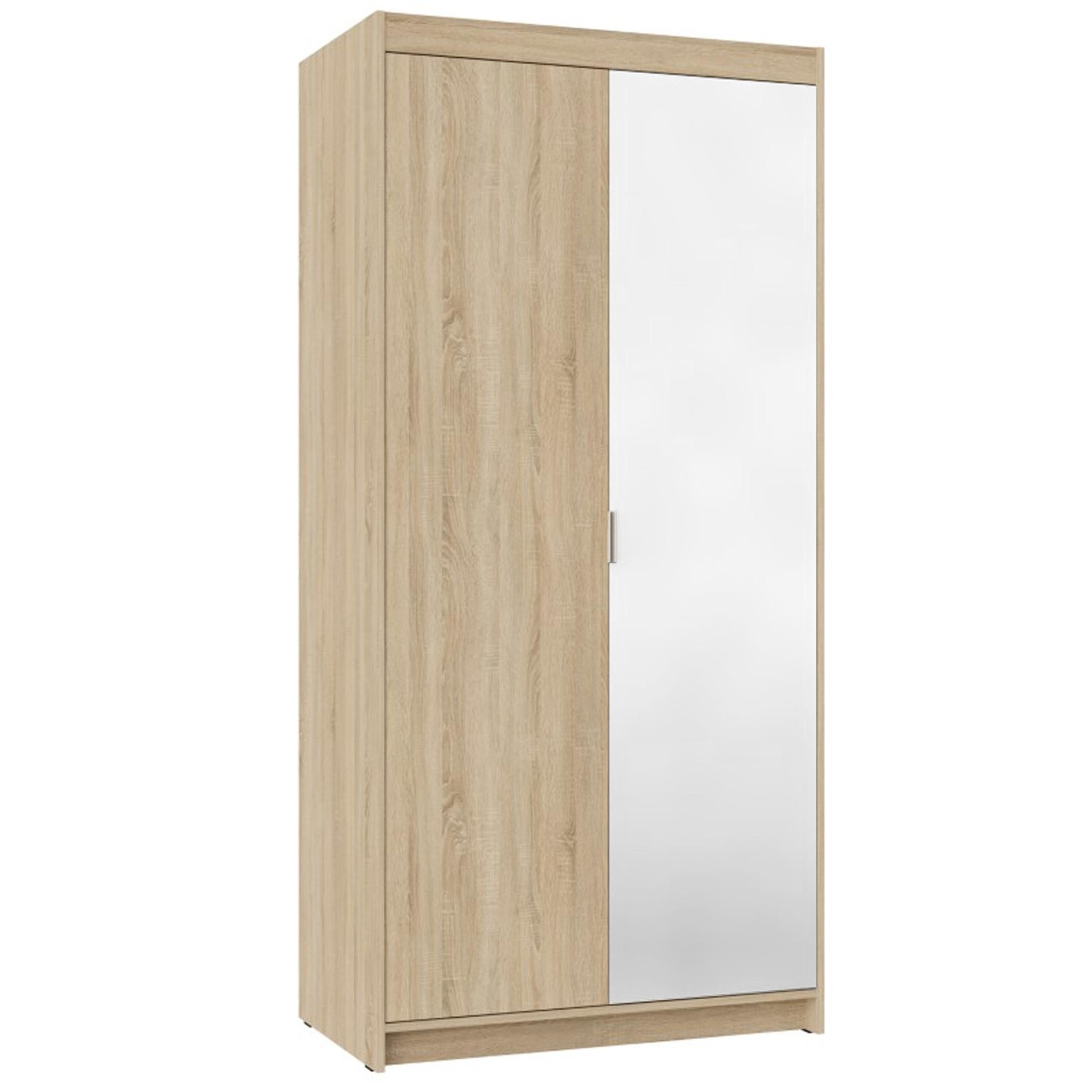 DREHTÜRENSCHRANK Elena mit 2 Türen und Spiegel, 90 cm, Sonoma Eiche - Sonoma Eiche, Holzwerkstoff (90/190/53cm) - Beautysofa