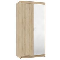 DREHTÜRENSCHRANK Elena mit 2 Türen und Spiegel, 90 cm, Sonoma Eiche - Sonoma Eiche, Holzwerkstoff (90/190/53cm) - Beautysofa