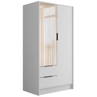 KLEIDERSCHRANK mit Spiegel und Flügeltüren KOLIN 100x200cm Weiß/Weiß - Weiß, Holzwerkstoff (102/200/51cm) - ALTDECOR