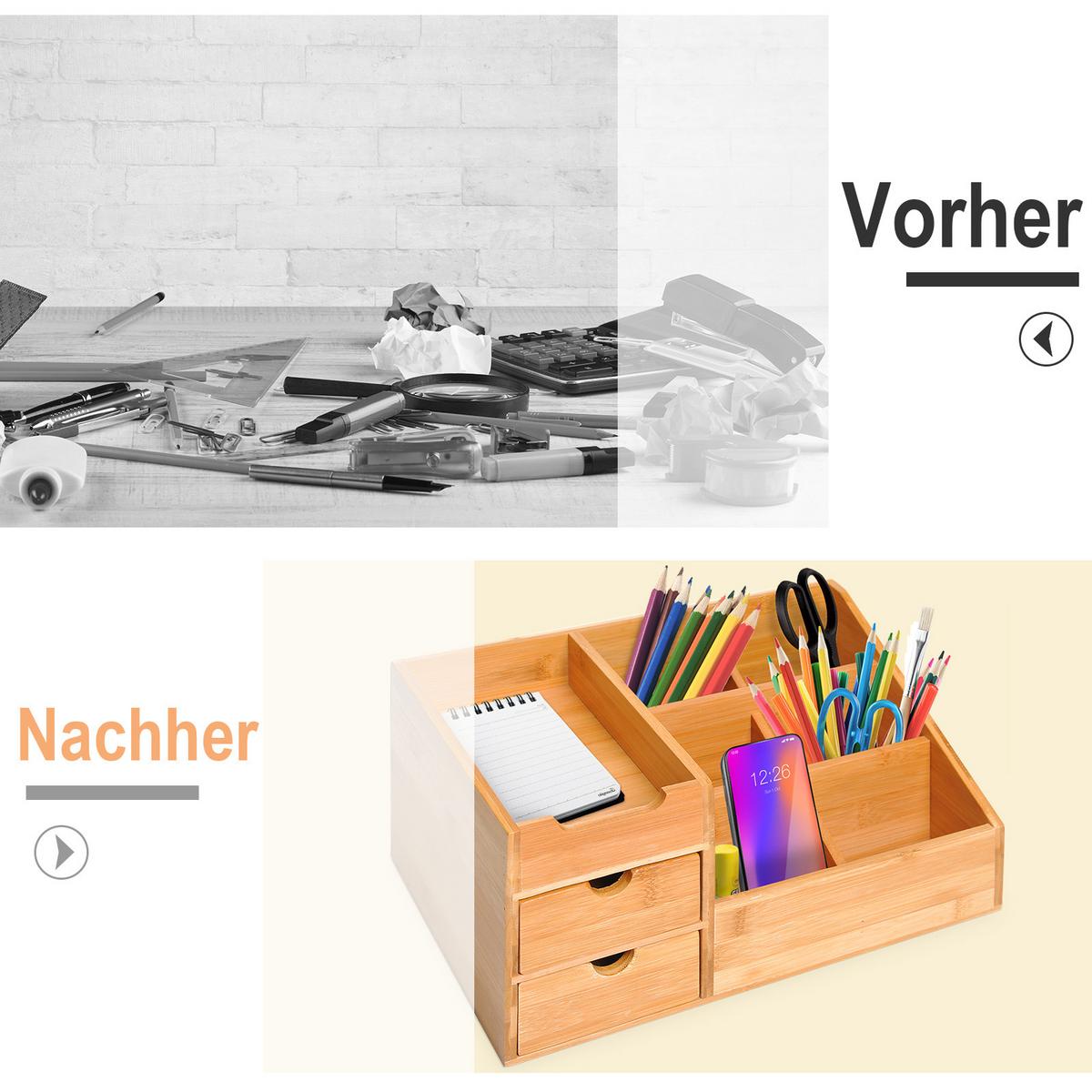 SCHREIBTISCHORGANIZER - Naturfarben, Holz (20.5/33/15.5cm) - HOMCOM