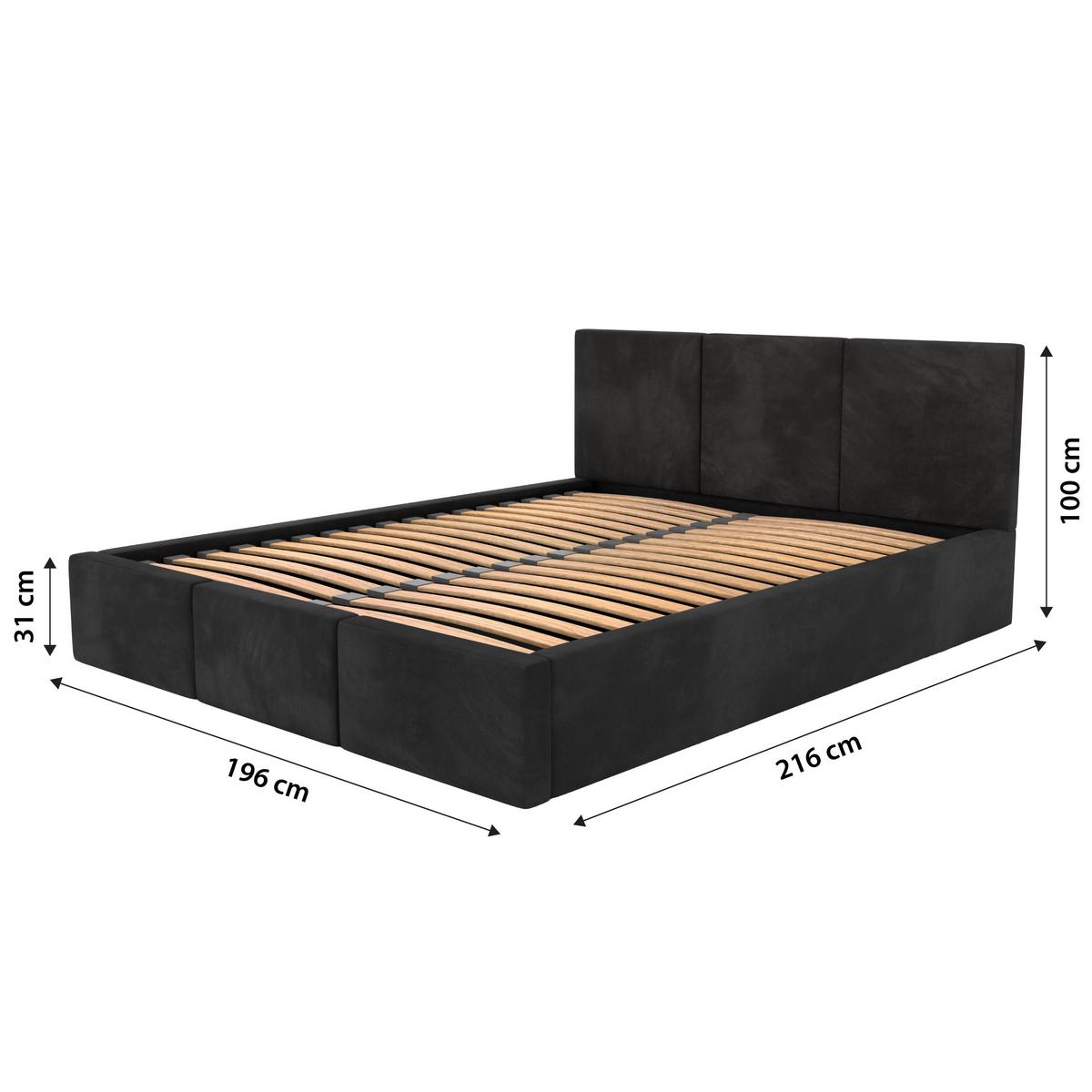 POLSTERBETT für Schlafzimmer Bett mit Stauraum Schwarz 180x200cm Kopfteil 100cm - Schwarz, Holzwerkstoff/Metall (180/200cm) - Muralo
