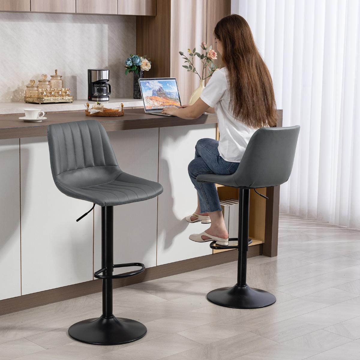 BARHOCKER 2er-Set 91-111 cm Höhenverstellbarer mit Fußring - Dunkelgrau/Schwarz, Kunststoff/Textil (49.5/111/43cm) - HOMCOM