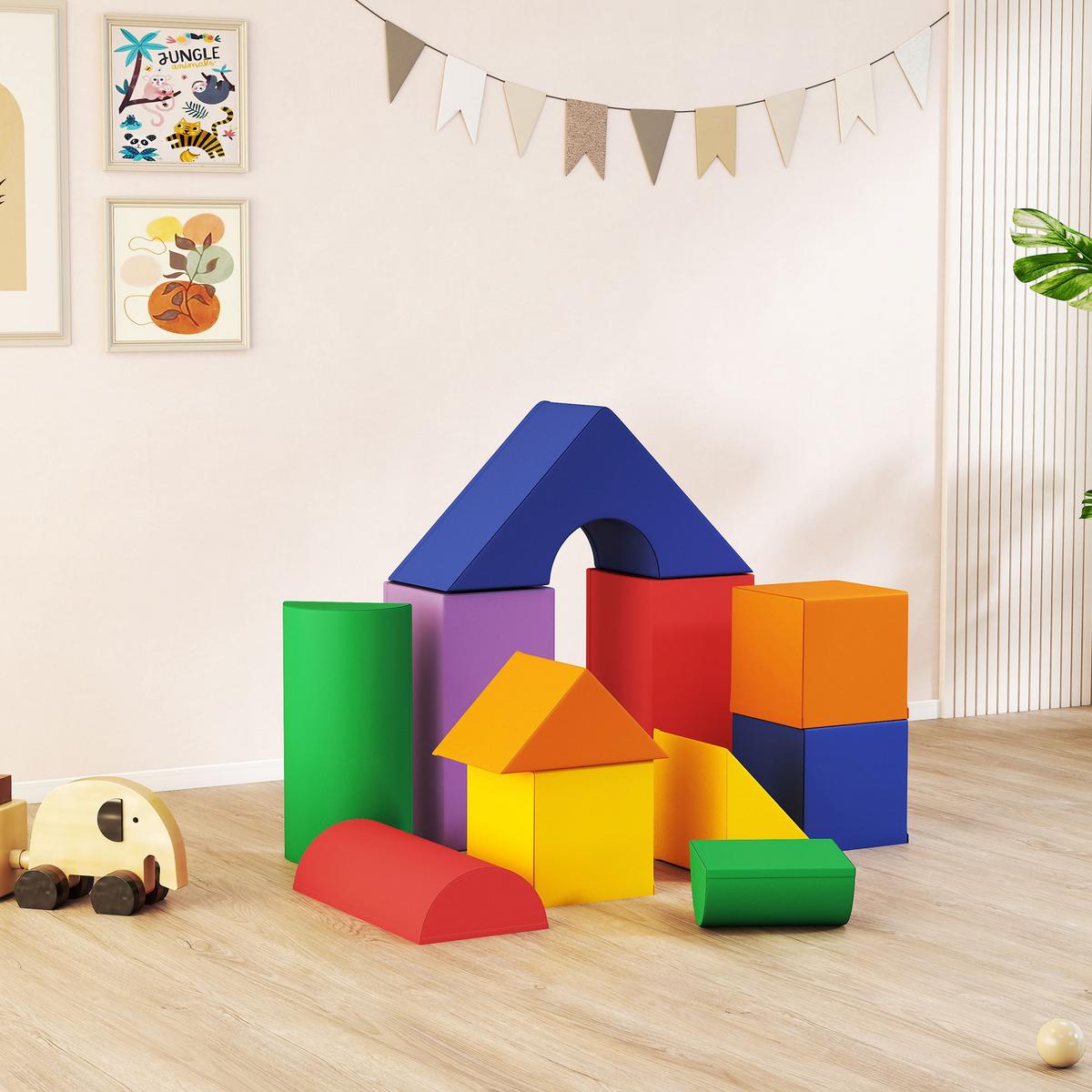 11-TLG. Softbausteine, Schaumstoffbausteine, Bausteinset zum Toben, Klettern - Multicolor, Kunststoff (25/25cm) - HOMCOM