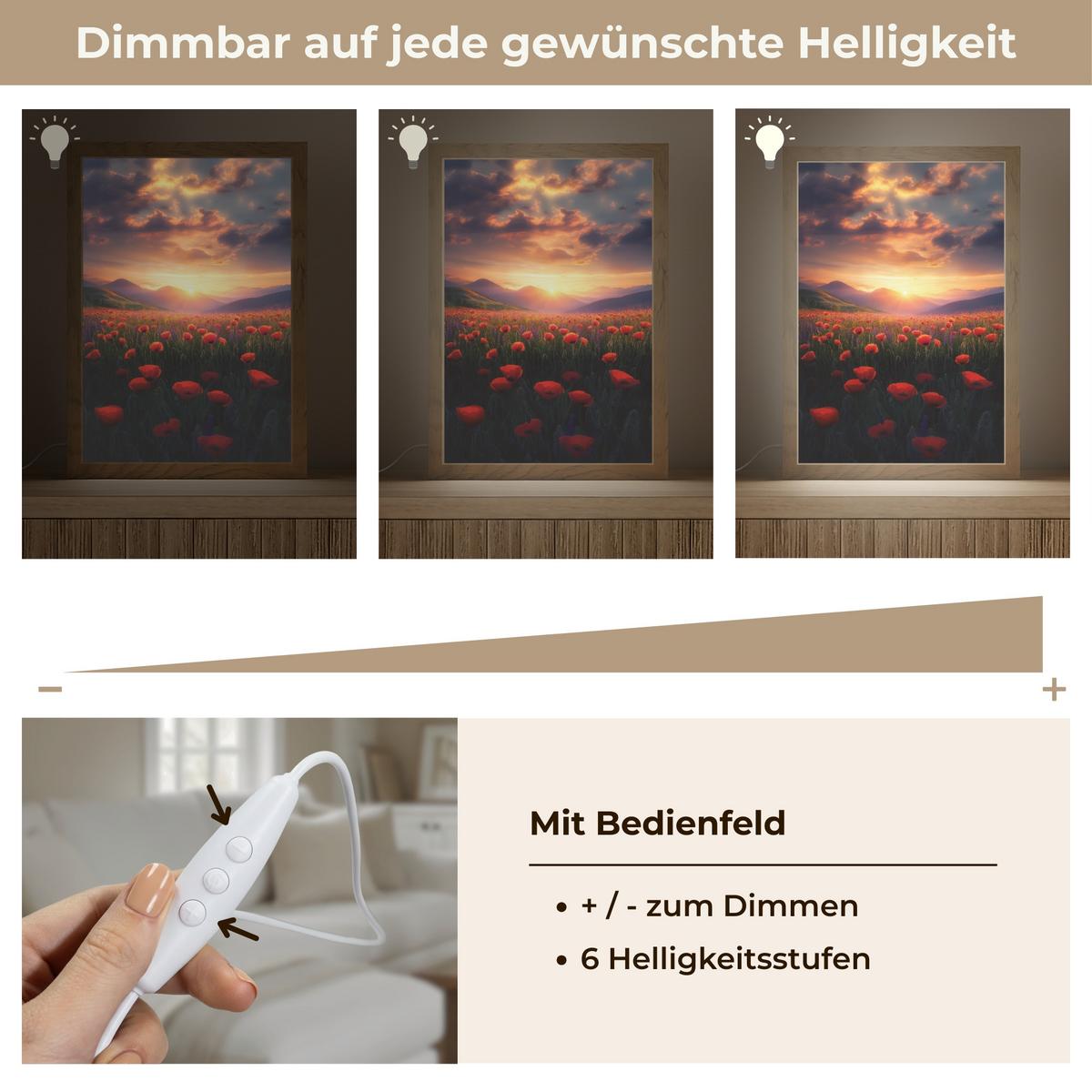 TISCHLEUCHTE Landschaft - Sonnenuntergang - Blumenfeld 20x30 cm - Dunkelblau, Holzwerkstoff (8/20/30cm) - OnlyWow