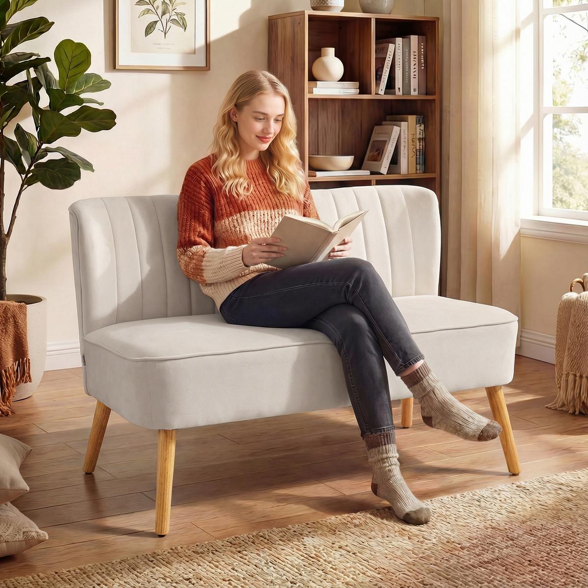 SOFA Polyester Cremeweiß - Dunkelgrau/Creme, Holz/Textil (56.5/77/117cm) - HOMCOM