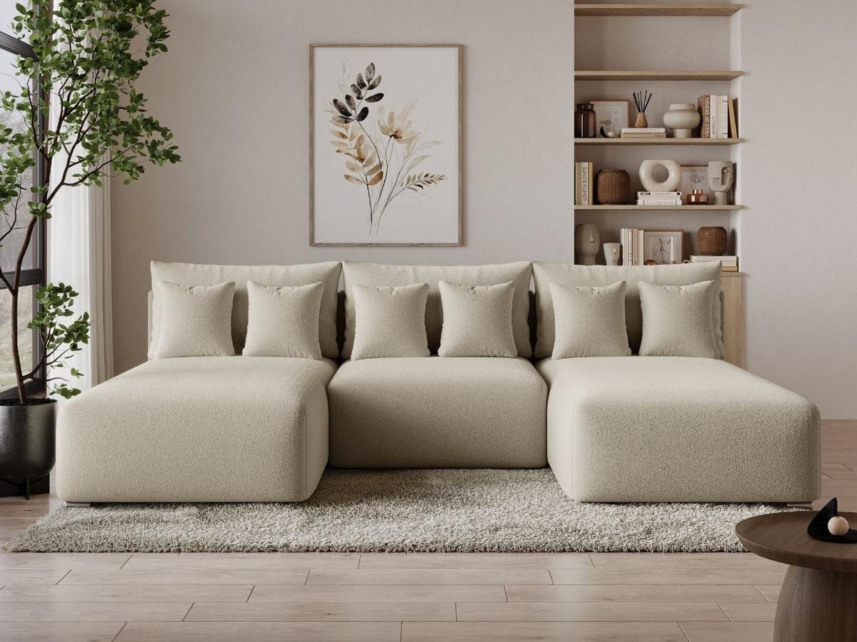 ECKSOFA Ronni U Bouclé-Stoff Beige - Beige, Holz/Textil (300/190cm) - Graingold