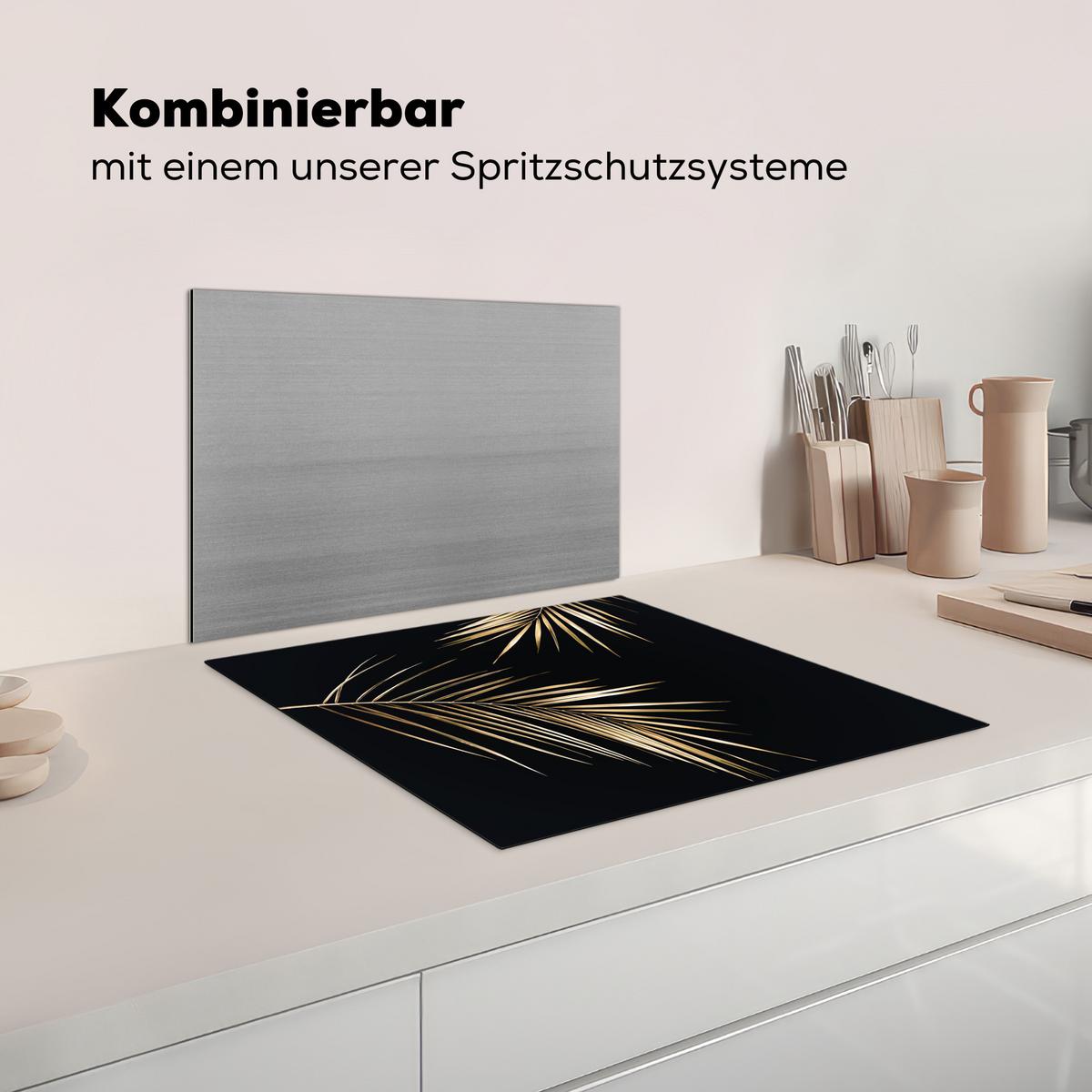 HERDABDECKPLATTE Blätter - Pflanzen - Gold - Schwarz - Luxus Abdeckung Ceranfeld 57.6x51.6 cm - Goldfarben, Kunststoff (57.6/51.6/0.2cm) - MuchoWow